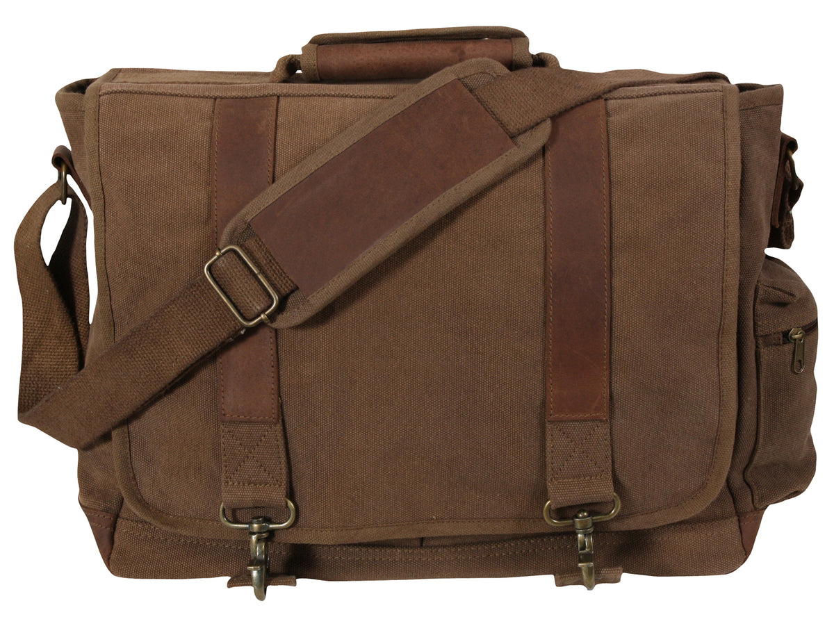 Rothco Vintage Canvas Pathfinder Laptop Bag With Leather Accents - Color : Earth Brown
