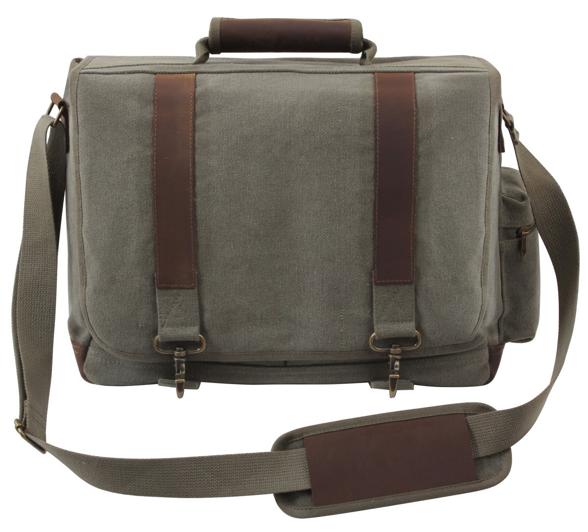 Rothco Vintage Canvas Pathfinder Laptop Bag With Leather Accents - Color : Olive Drab