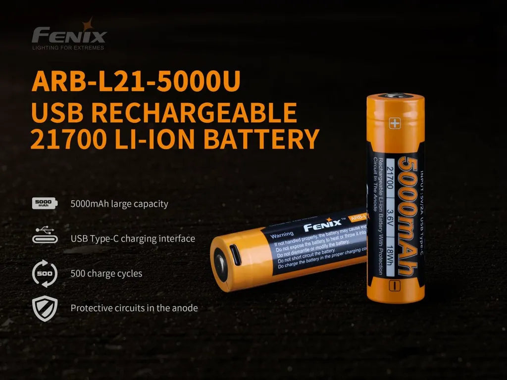 Fenix ARB-L21-5000U – 5000mAh 21700 Battery with USB Type-C Charging Port