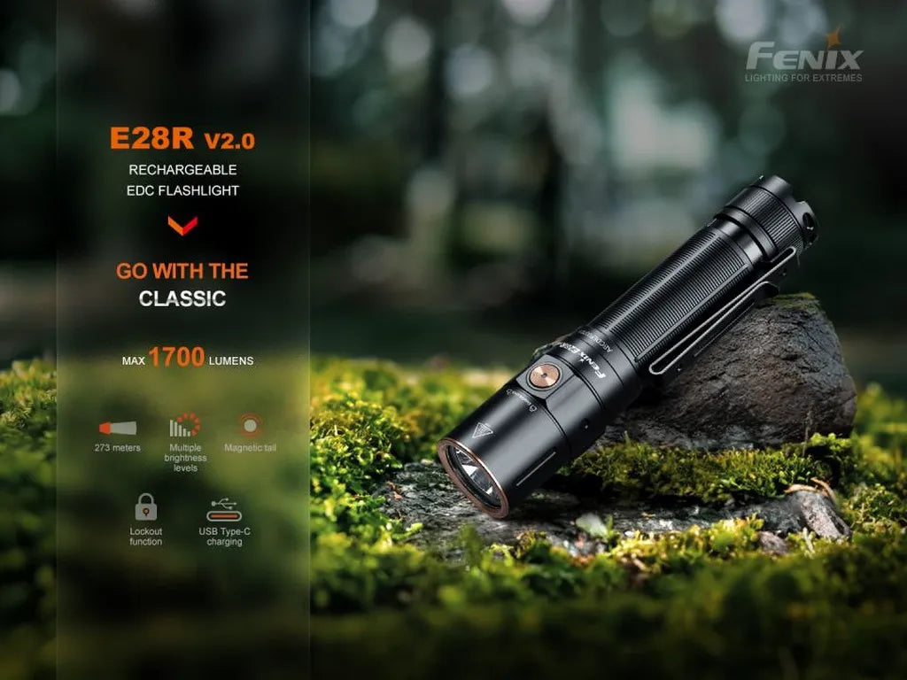 Fenix E28R V2.0 – Rechargeable High-Output EDC Flashlight with Magnetic Tail