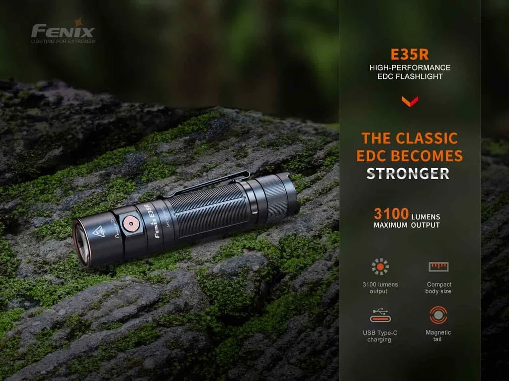 Fenix E35R – Rechargeable High-Output EDC Flashlight with Magnetic Tail