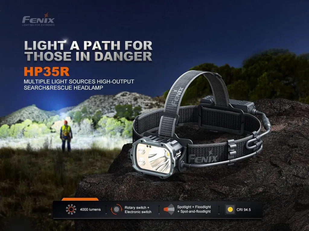 Fenix HP35R – Multiple Light Sources High-Output Headlamp 
with 36mm+26mm black nonreflective nylon headband