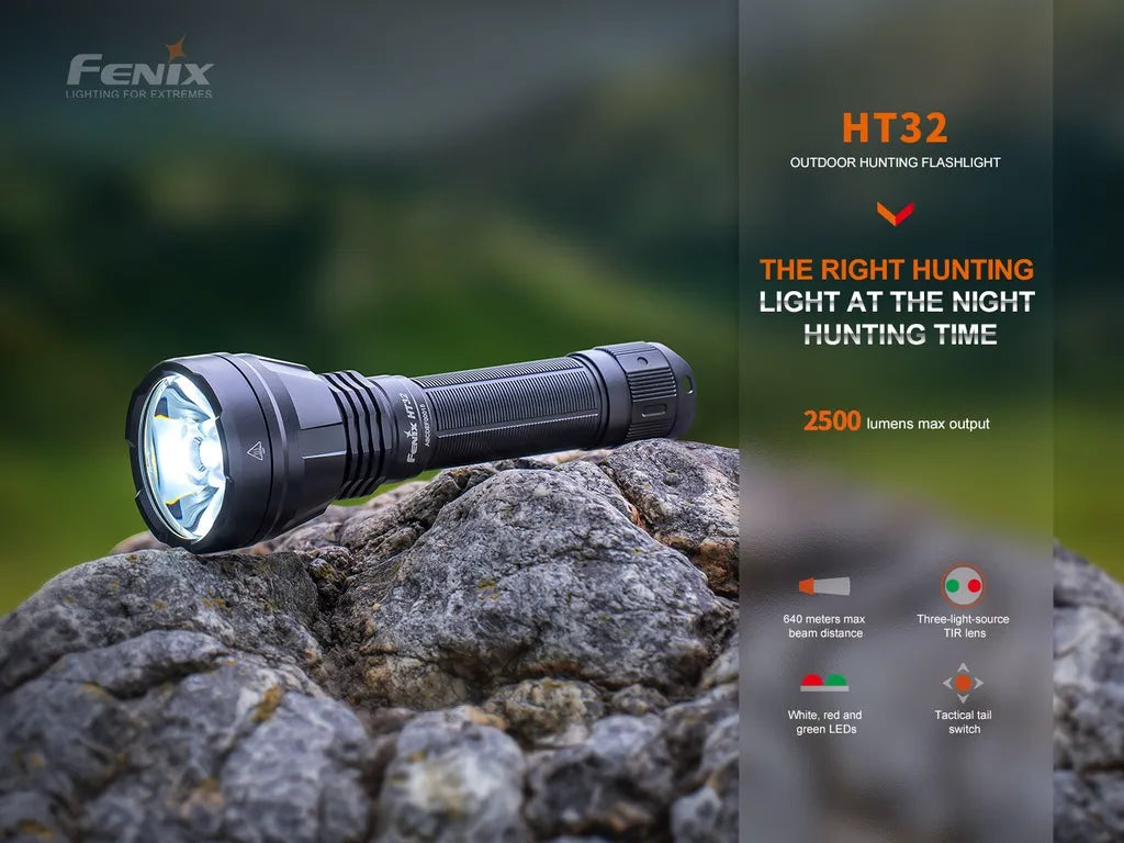Fenix HT32 – Outdoor Hunting Flashlight with Built-in White Red Green LEDs and Patented TIR Lens