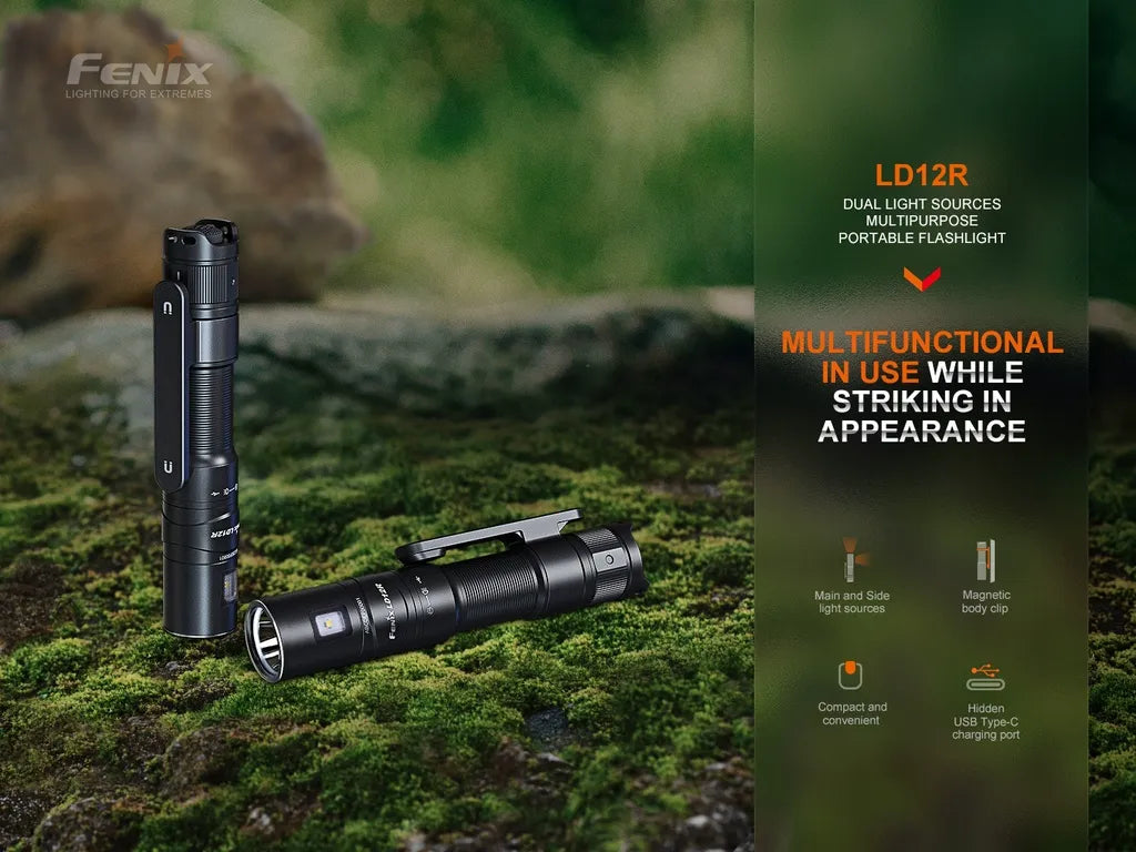 Fenix LD12R – Dual Light Sources Multipurpose Portable Flashlight with Hidden Type-C Charging Port