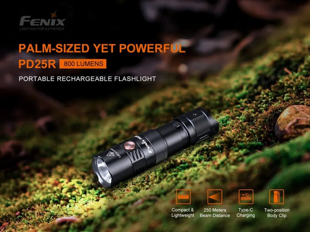 Fenix PD25R – Portable Rechargeable Flashlight with Rotary Hidden Charging Port