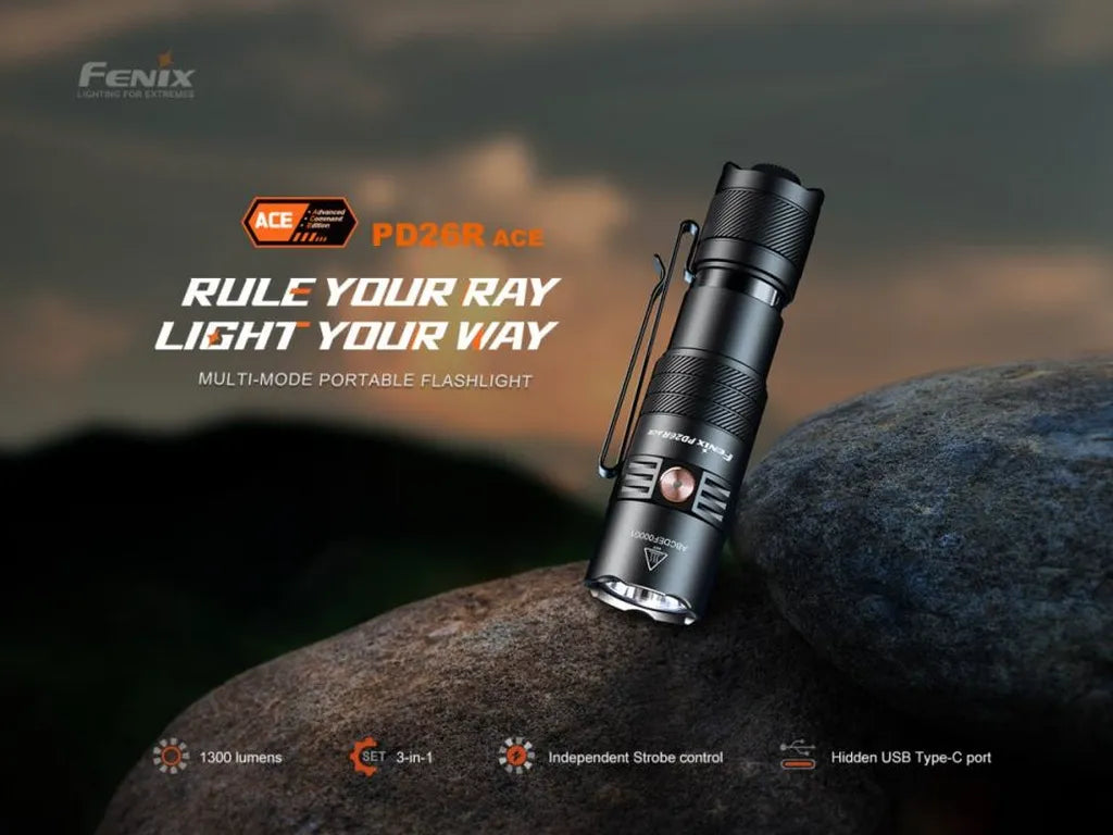 Fenix PD26R ACE – Tactical Small Straight Flashlight with a Hidden Charging Port and Set Mode
