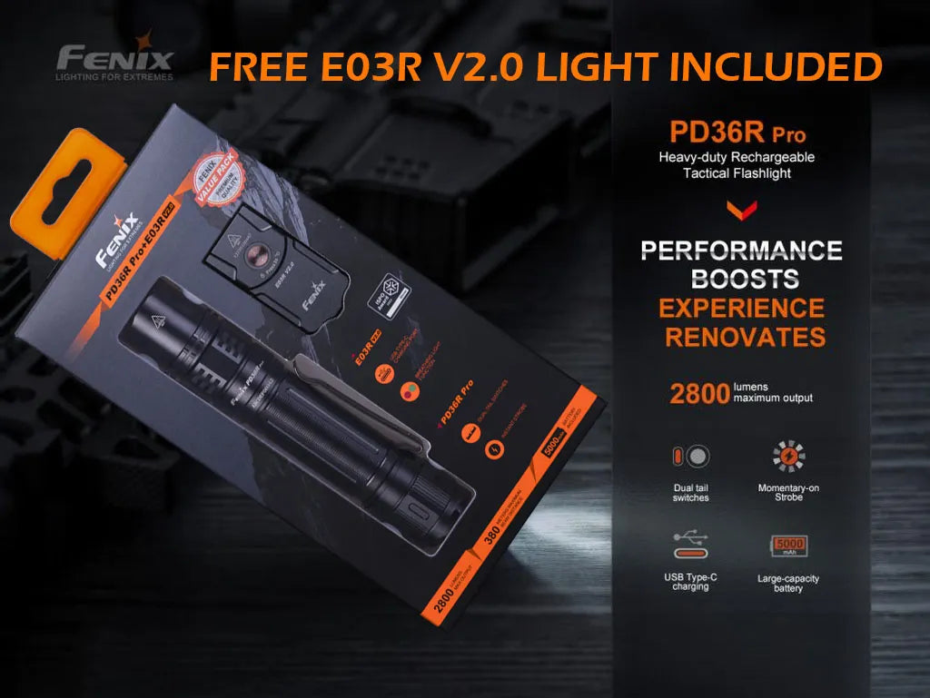 Fenix PD36R Pro – Heavy-Duty Rechargeable Dual Rear-Switch Tactical Flashlight