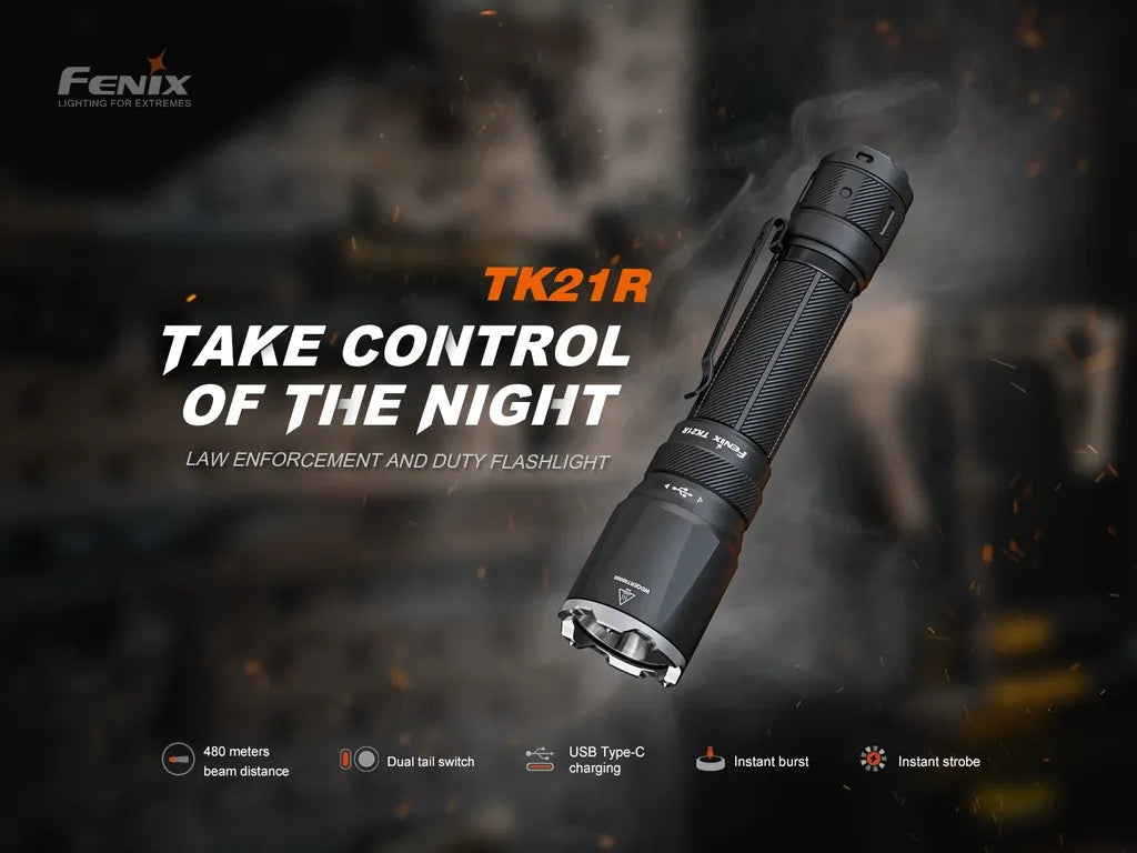 Fenix TK21R – Rechargeable Dual Tail Switch Tactical Flashlight with Rotary Hidden Charging Port