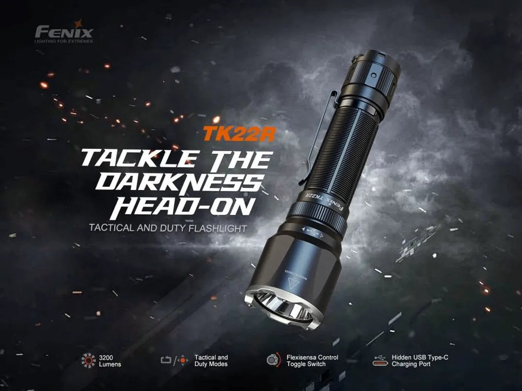Fenix TK22R – Rechargeable Dual Mode Tactical Flashlight with FlexiSensa Control Toggle Switch + Rotary Hidden Type-C Chargin